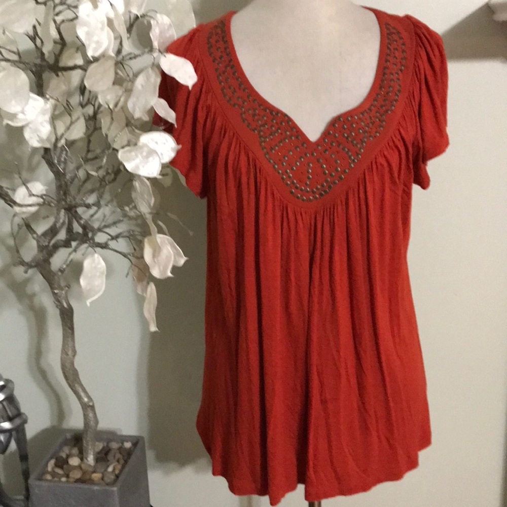 Apt. 9 Orange Blouse with Detailed Neckline